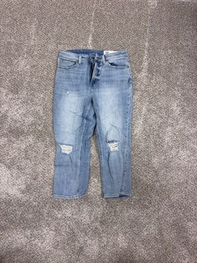 Women's Light Blue Cropped Distressed Jeans